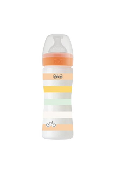 Chicco Well-being Plastic Feeding Bottle 250ml Medium Flow 2m Silicone, Orange