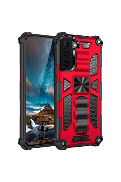 REDz Accessories Θήκη συμβατή με Samsung S21, μοντέλο με βάση, κόκκινη, από π...
