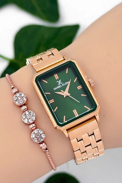 Daniel Klein Steel Cord Women Wrist Watch 3 Atm Water Resistant Rose-Green Zmdk1185