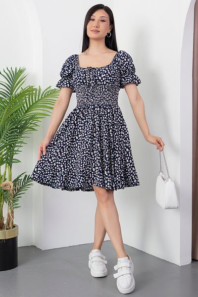 PULLIMM Square Neck Floral Pattern Gimpel Dress Shz20261
