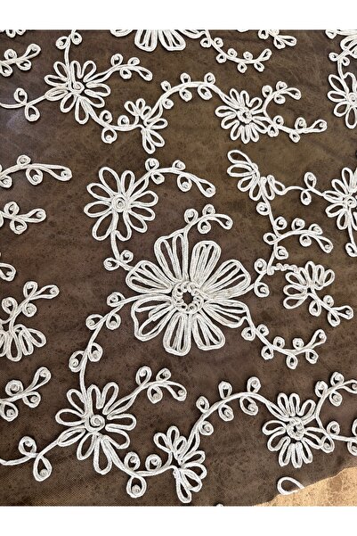 METERİAL Тканина з тюлю чорного кольору шириною 140 см з білим квітковим тисн...