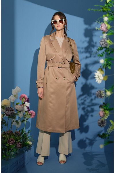 Fatma Atasoy Classic Milk Coffee Trench Coat