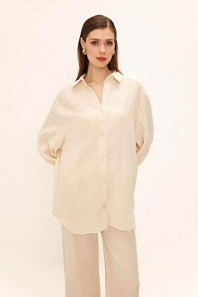 Olcay Cămașă lejeră din muselină cu mânecă joasă BEIGE 9329