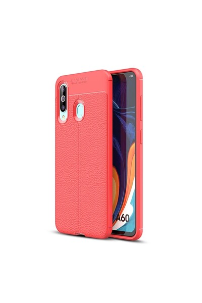 REDz Accessories Carcasă compatibilă cu Samsung A60, roșie, material TPU, textură Litchi, durabilă, modernă