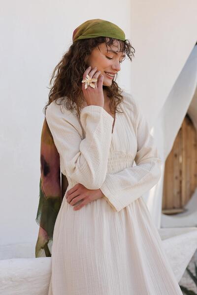 Olcay Φόρεμα μουσελίνας με λαιμόκοψη V με κορδόνι μέσης ΜΠΕΖ 9328-E