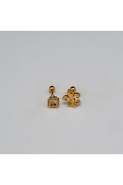Piercing by Sever Combined Square and Vintage Steel Piercing… Gold/Gold Color and Transparent Stone (Targus Helix Conch Flat)