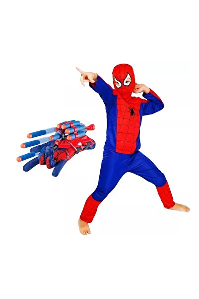 KidMania Set costum Spiderman KidMania® si lansator cu ventuze din burete pentru copii 3-5 ani 100 - 110 cm