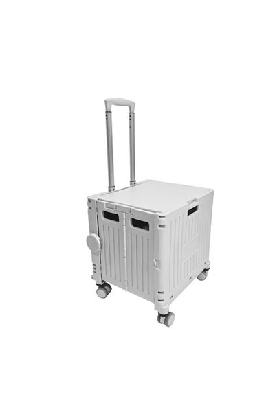 Depox Cărucior pliabil, sistem de închidere, mâner extensibil, capac retractabil, 30L, 38x32.5x39 cm, Alb