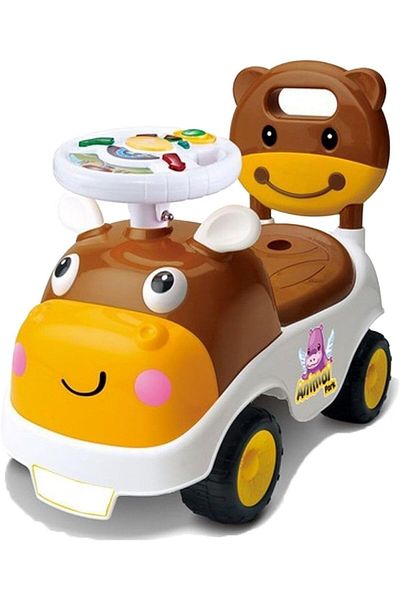 Generic Children's Ride-On Car Laughing Cow Design with Music, Lights, and Non-Slip Wheels - Brown