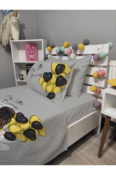 yok yok evim eve dair her şey 4 Piece Balloon Girl Patterned Elastic Sheet Single Pique Bed Cover Set