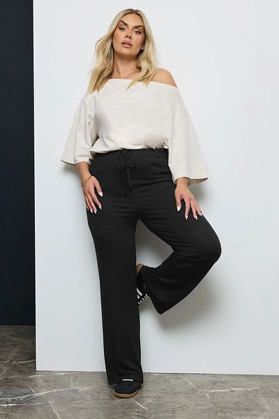 Stil Diva Large Size Elastic Waist and Laced Pocketless Wide Leg Pants037392