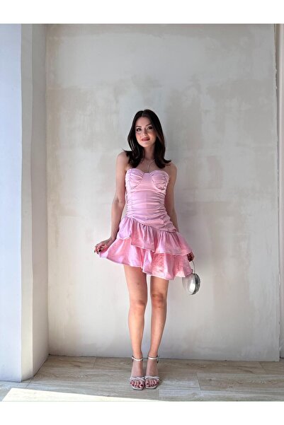 Mooi Butik Μίνι φόρεμα BİLLY 2302 μοντέλο ροζ