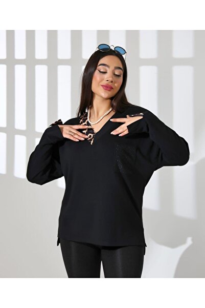 Elaxi Блуза с леопардови детайли и джобове с камъни