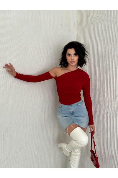 Elaxi Sandy tek omuz dekolteli bluz