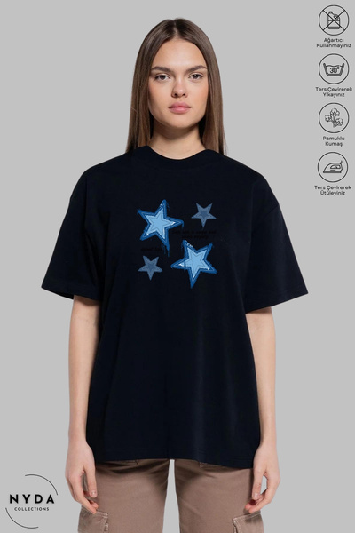 Nyda Collections Unisex majica kratkih rukava sa okruglim izrezom, sa zvezdas...