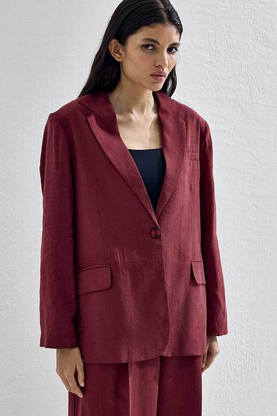 Hooopstore Lyocell Cupra Blazer Claret Red Jacket
