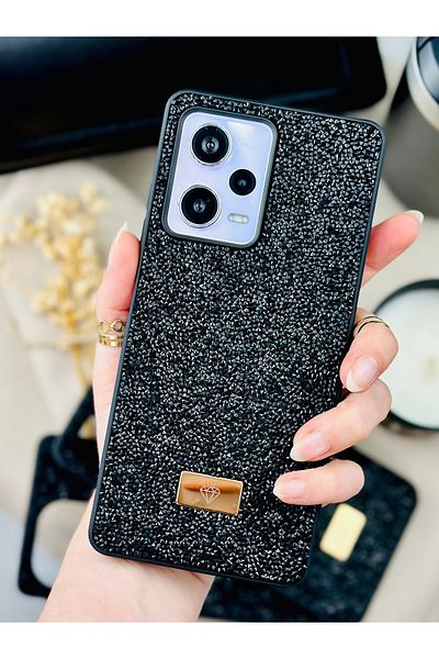 Go Aksesuar جراب REDMİ Note 12 PRO 5G متوافق مع تصميم الماس المزخرف بحجر الراين اللامع والماس اللامع من السيليكون