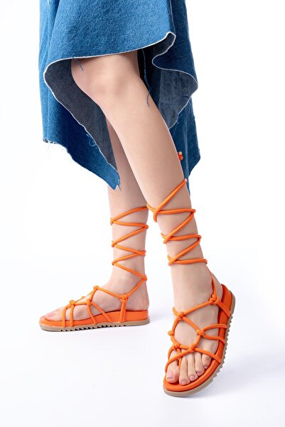 İNFON 1001-1001 Помаранчеві жіночі босоніжки на шнурівці навколо щиколотки