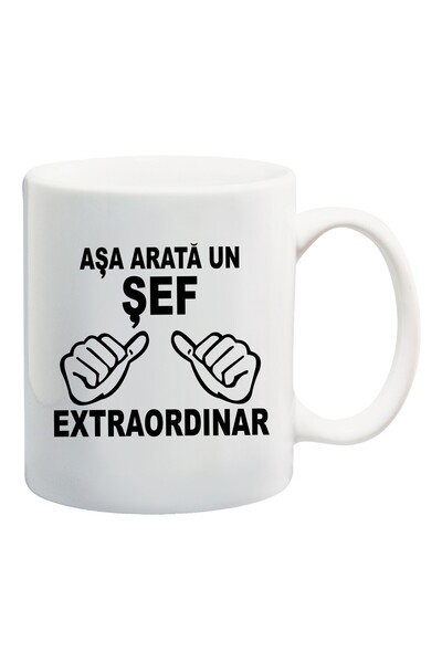 OEM Cană albă personalizată „Șef Extraordinar”, INOVATIX®. 330ml