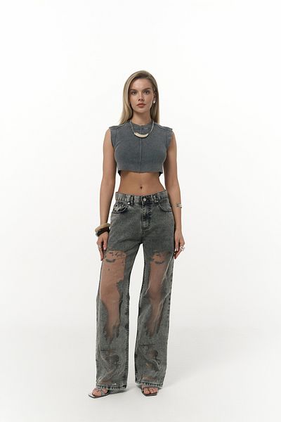 MAİ COLLECTİON Trixie Smoked Transparent Jean Trousers