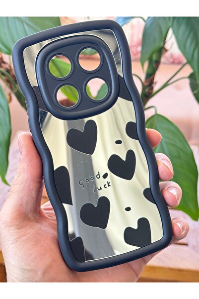 Fibaks Xiaomi Redmi Note 14 Pro 4G Kılıf Aynalı Kalp Desenli Yumuşak Kenarlı Kamera Korumalı Silikon Kapak