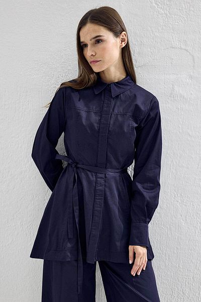 Hooopstore Cosmo Waist Detailed Cotton Navy Blue Trousers Suit