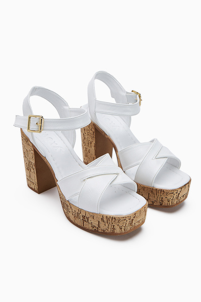 Limoya Hera White Cross-Strapped Platform Heeled Women's Sandals Opportunity Product