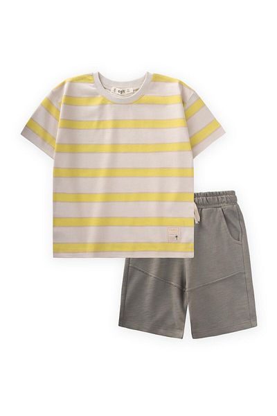 Cigit Striped Pocket Capri Suit 2-10 Years Yellow Striped