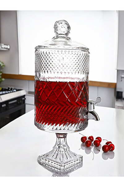 Kosova Lüks Işlemeli Ayaklı Ağır Cam 4,5l Sebil Sürahi Karaf Şerbetlik