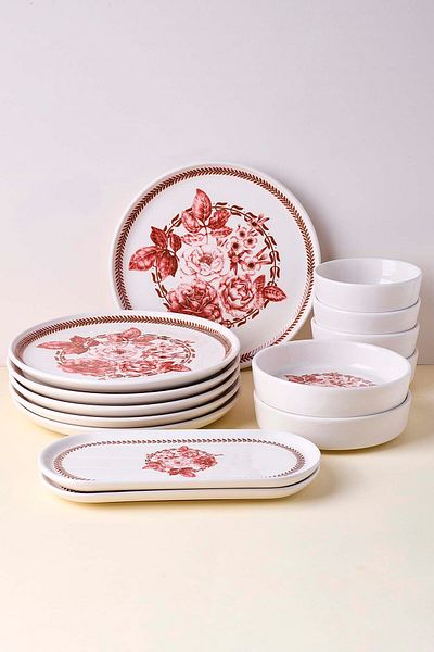 Perotti Danish Rose 14 Piece Ceramic Breakfast Set for 6 People
