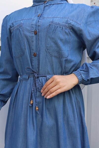 benguen Pocket Detailed Denim Dress Blue 6766