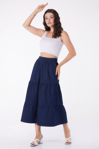TOFİSA Blue Thin Denim Women's Skirt - Straight Medium - 25359