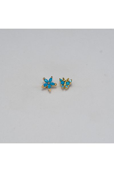 Piercing by Sever Combined Turquoise Flower and Turquoise Butterfly Blue Steel Piercing Gold Color (Targus Helix Conch Flat)