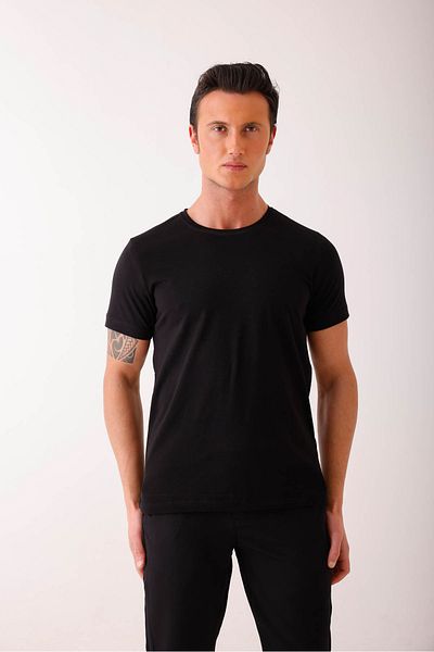 Decas SIRENUS Slim Fit Crew Neck Basic T-Shirt - Μαύρο