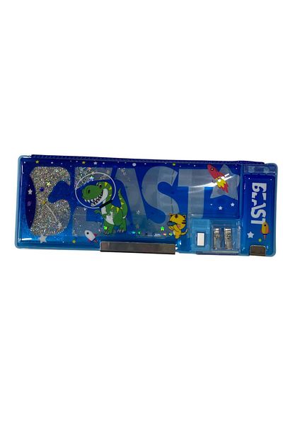tüftürük Pencil Case Dinosaur Blue Double Compartment Water Cover with Sharpener