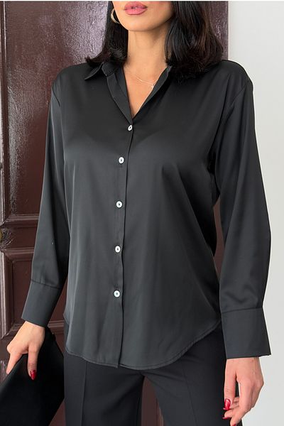 Ortaya Çık Black Lightly Flowing Satin Shirt