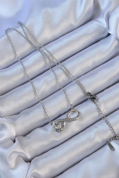 Store 316L Steel Chain Silver Color Zircon Stone Minimal Heart Figure Infinity Necklace