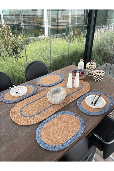 homeınn 4-Person Tableware Dowry Set-Stain Resistant 6 Pieces 4 Pieces of American Service, 1 Piece Runner, 1 Piece Basket