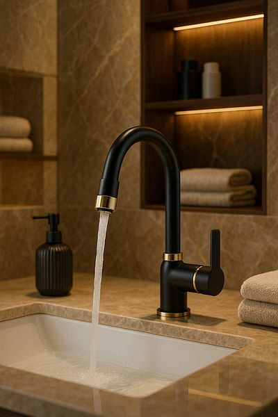 RUDİ ARMATÜR Lux Brass Material 360 °   Black Sink Faucet with Swivel Body