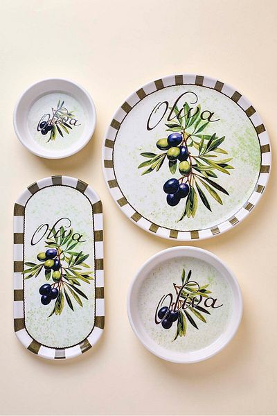 Perotti Olives 14 Piece Ceramic Breakfast Set for 6 People