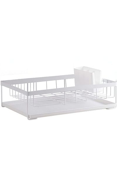 Quasar & Co. Dish Drainer, With Cutlery Holder, Draining Tray, Metal, 43.1x28.5x14 Cm, White
