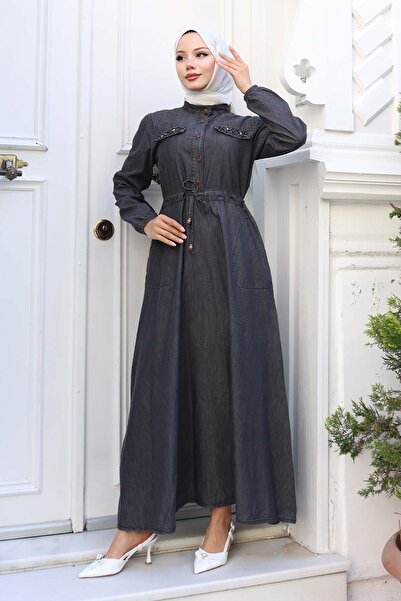 benguen Denim Dress with Stone Detailed Pockets Black 6768