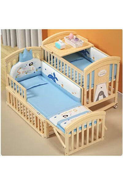 Fun Moment سرير أطفال خشبي مع خزانة ملابس، قابل للتمديد من 120×60 سم إلى 150×...