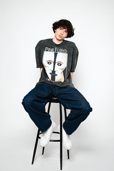 Sekizbiraltı Μαύρο μπλουζάκι με στάμπα Pink Floyd Division Oversize Unisex Washed