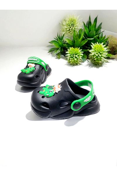GEZER Children's Belted Green Animal Sticker Detailed Sea, Beach, Pool Sandals Slippers