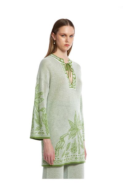 Knitss Palm and Parrot Patterned Knitwear Tunic