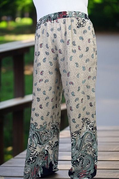 yagmurberen Ethnic Patterned Elastic Waist Full Lycra Extra Large Size Cotton Viscose Summer Pants