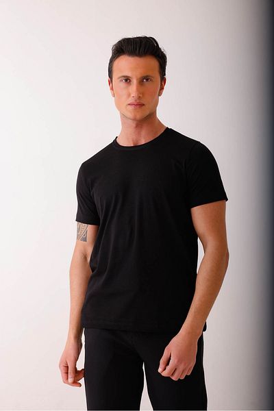 Decas SIRENUS Slim Fit Crew Neck Basic T-Shirt - Μαύρο