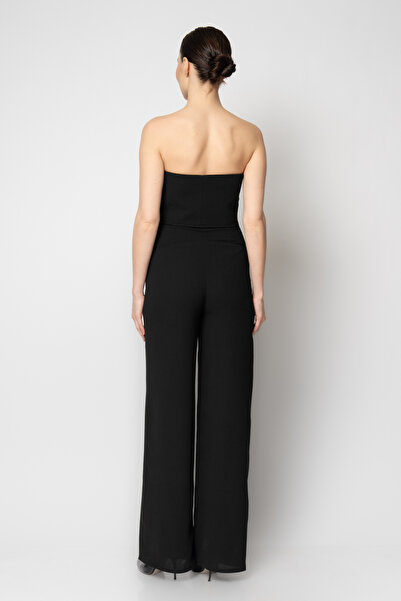 RENGIN Belinden gül detaylı straplez krep abiye tulum