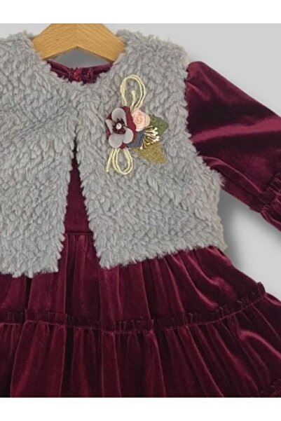 Cherrys Bebek Peluş Yelekli Kadife Elbise